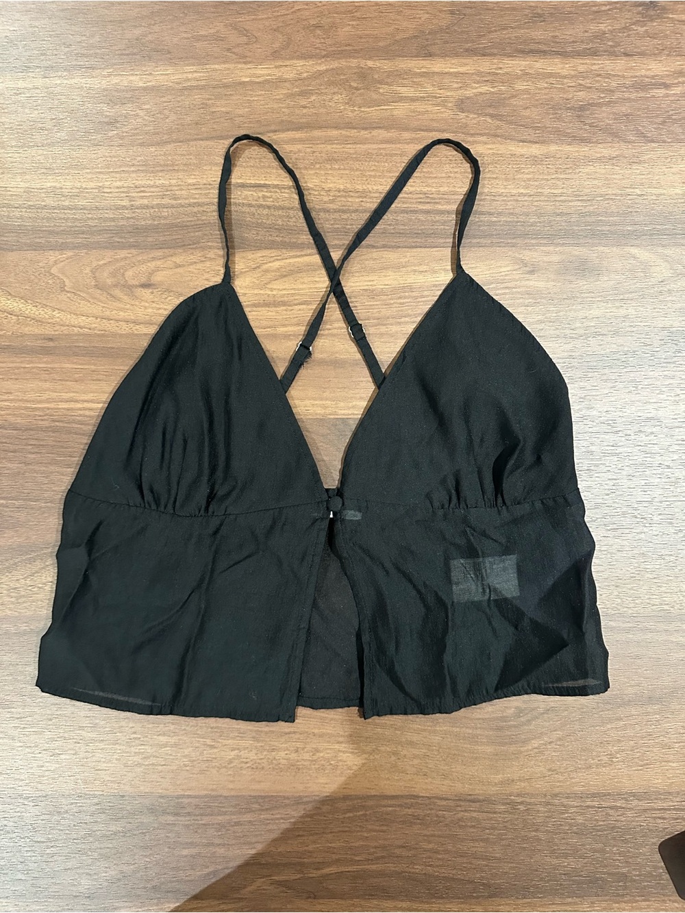 OAK + FORT Black Strappy Front-Tie Crop Top